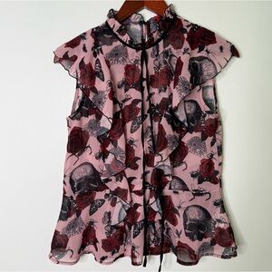 Hell Bunny Rose Skull Spiderweb Anatomy Ruffle Blouse Size XS